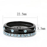 TK3233 - Two-Tone IP Black (Ion Plating) Stainless Steel Ring with Top Grade Crystal  in Sea Blue - Alamode