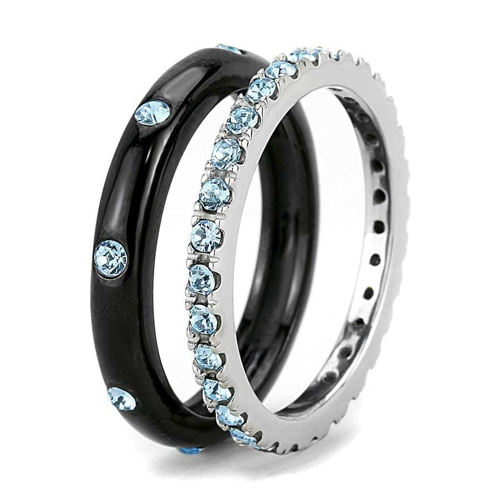 TK3233 - Two-Tone IP Black (Ion Plating) Stainless Steel Ring with Top Grade Crystal in Sea Blue - Alamode - Flyclothing LLC