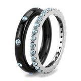 TK3233 - Two-Tone IP Black (Ion Plating) Stainless Steel Ring with Top Grade Crystal  in Sea Blue - Alamode