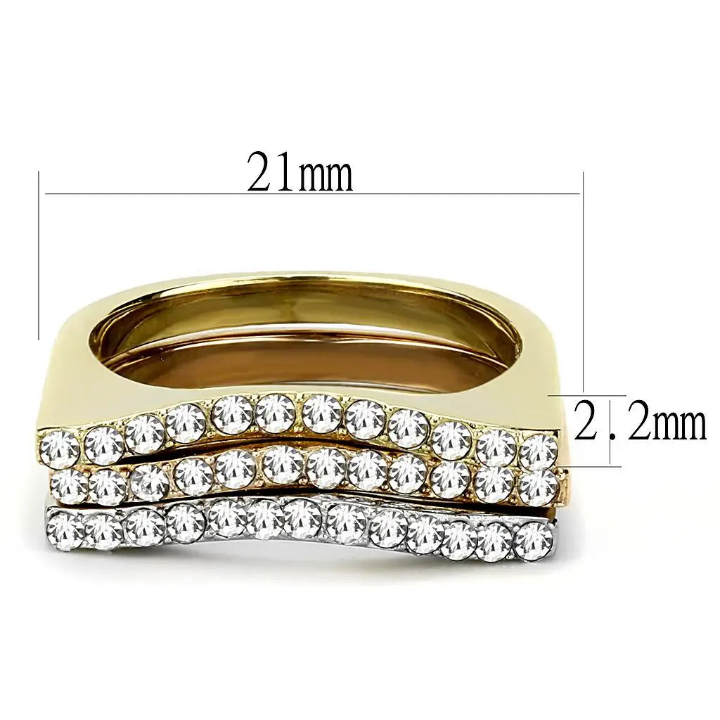 TK3234 - Three Tone IPï¼ˆIP Gold & IP Rose Gold & High Polished) Stainless Steel Ring with Top Grade Crystal in Clear - Alamode - Flyclothing LLC