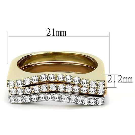 TK3234 - Three Tone IPï¼ˆIP Gold & IP Rose Gold & High Polished) Stainless Steel Ring with Top Grade Crystal in Clear - Alamode - Flyclothing LLC