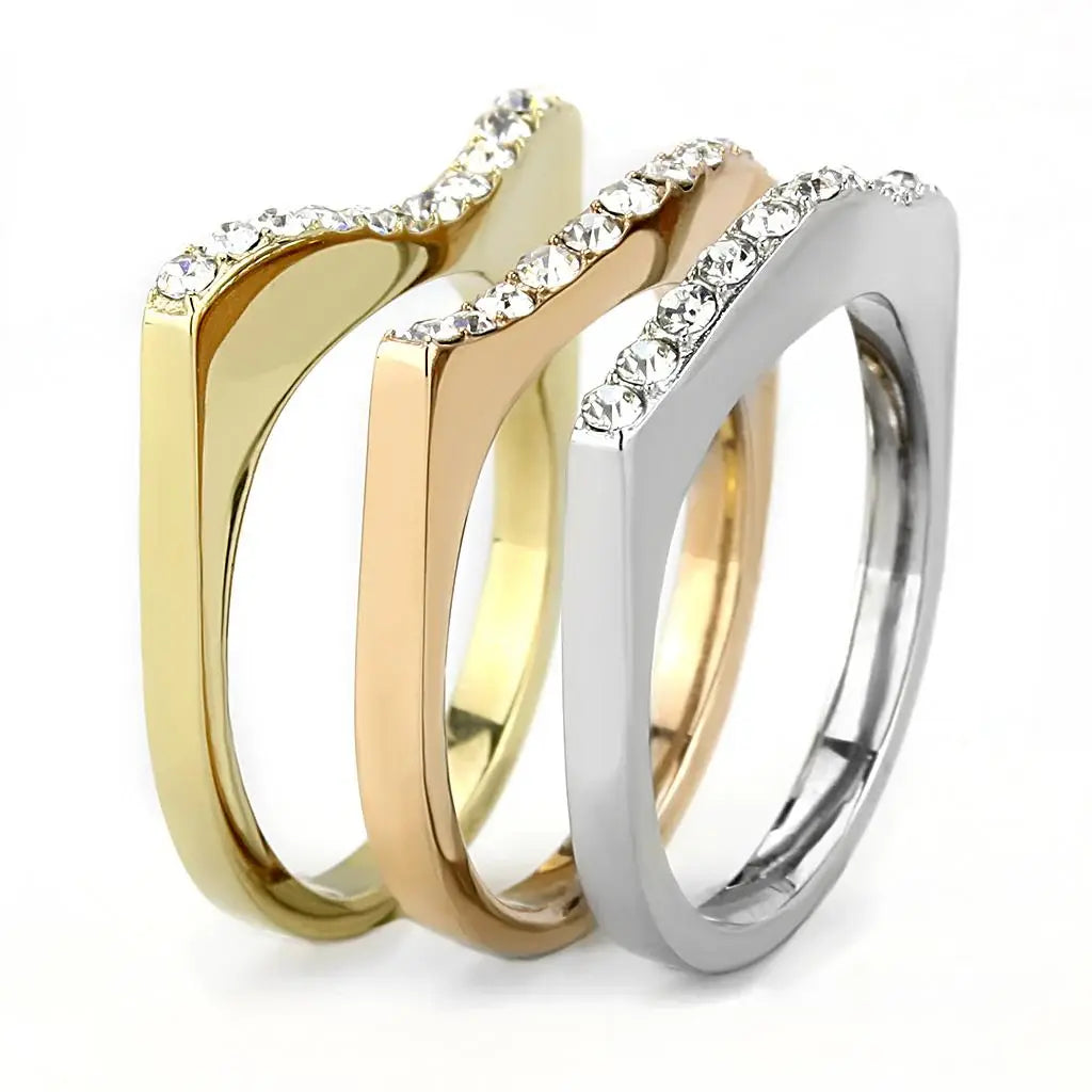TK3234 - Three Tone IPï¼ˆIP Gold & IP Rose Gold & High Polished) Stainless Steel Ring with Top Grade Crystal in Clear - Alamode - Flyclothing LLC