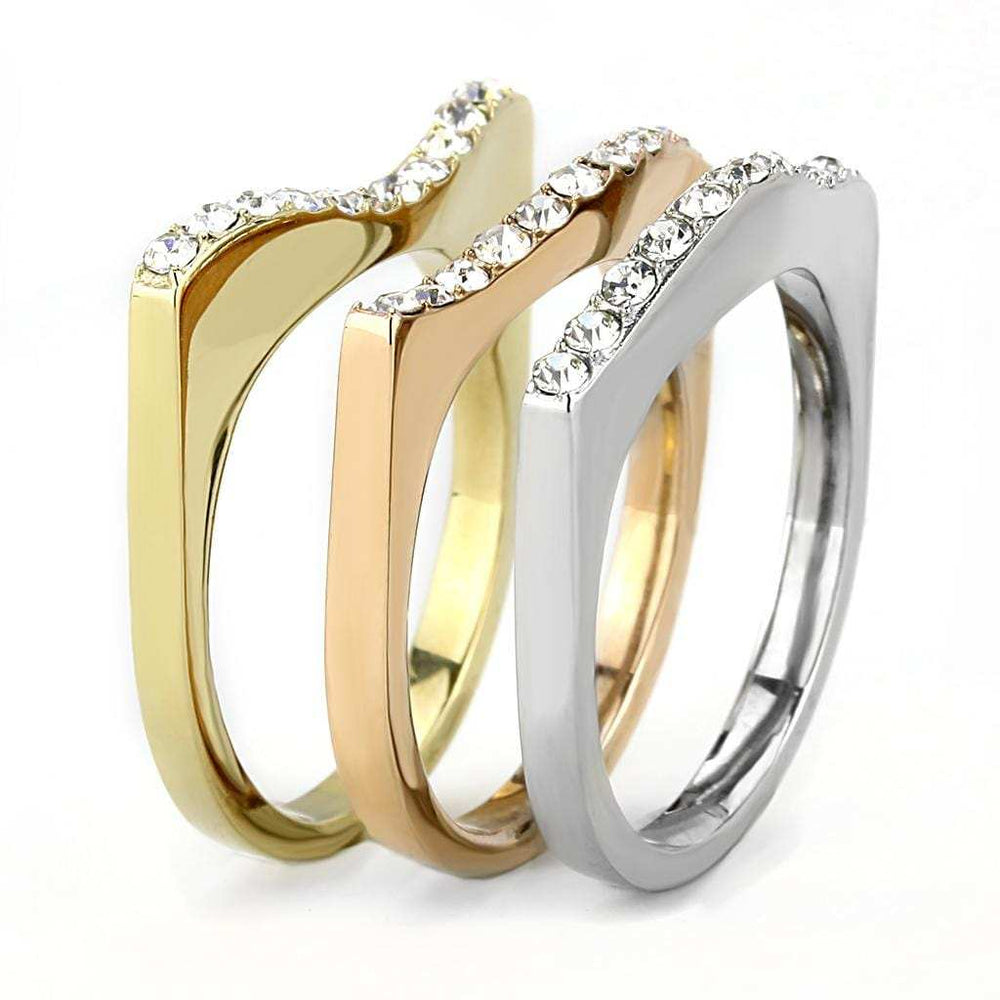 TK3234 - Three Tone IPï¼ˆIP Gold & IP Rose Gold & High Polished) Stainless Steel Ring with Top Grade Crystal in Clear - Alamode - Flyclothing LLC