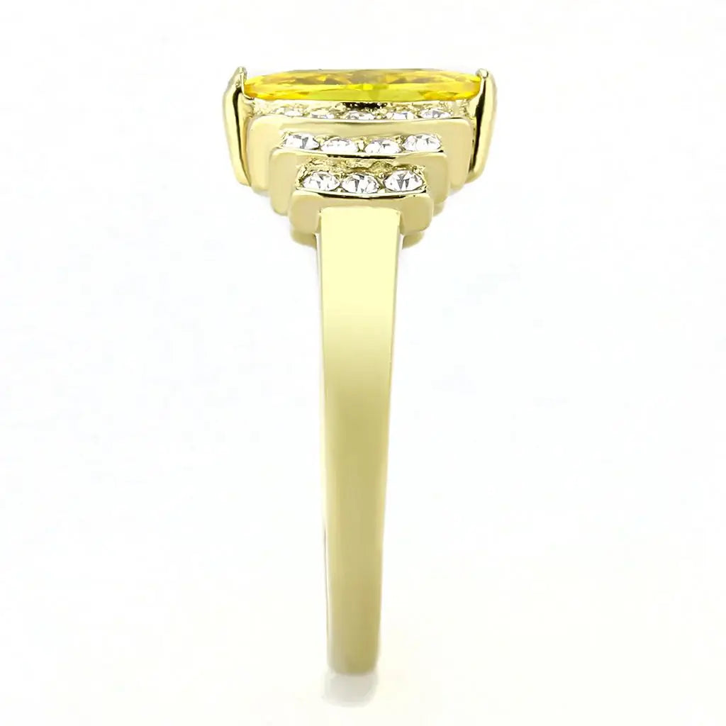 TK3239 - IP Gold(Ion Plating) Stainless Steel Ring with AAA Grade CZ in Topaz - Alamode - Flyclothing LLC