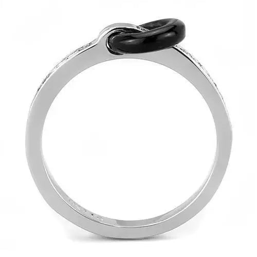 TK3241 - High polished (no plating) Stainless Steel Ring with Top Grade Crystal in Clear - Alamode - Flyclothing LLC