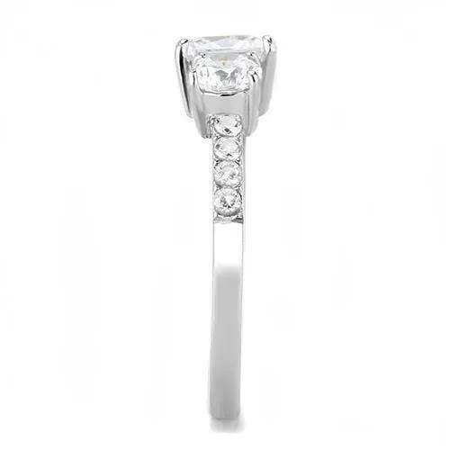 TK3246 - High polished (no plating) Stainless Steel Ring with AAA Grade CZ in Clear - Alamode - Flyclothing LLC