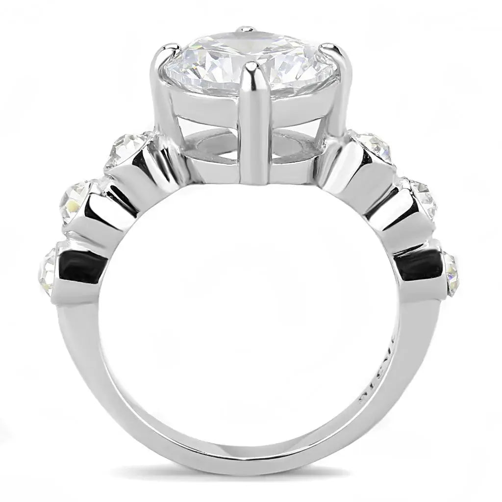 TK3247 - High polished (no plating) Stainless Steel Ring with AAA Grade CZ in Clear - Alamode - Flyclothing LLC