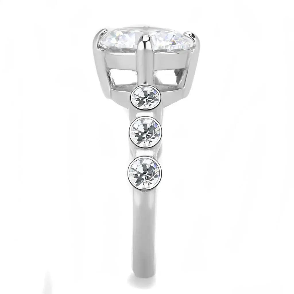 TK3247 - High polished (no plating) Stainless Steel Ring with AAA Grade CZ in Clear - Alamode - Flyclothing LLC