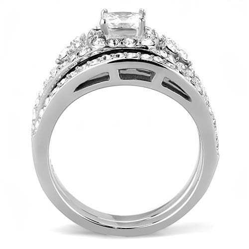 TK3253 - High polished (no plating) Stainless Steel Ring with AAA Grade CZ in Clear - Alamode - Flyclothing LLC