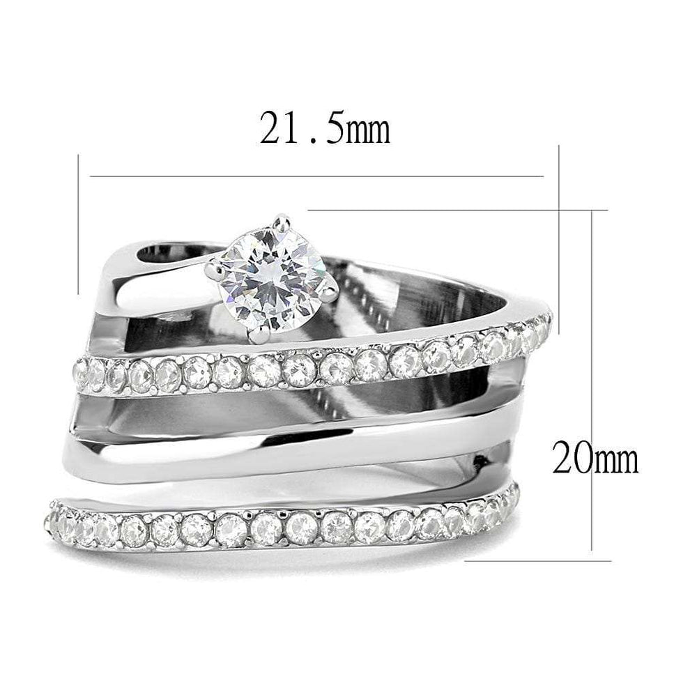 TK3254 - High polished (no plating) Stainless Steel Ring with AAA Grade CZ in Clear - Alamode - Flyclothing LLC