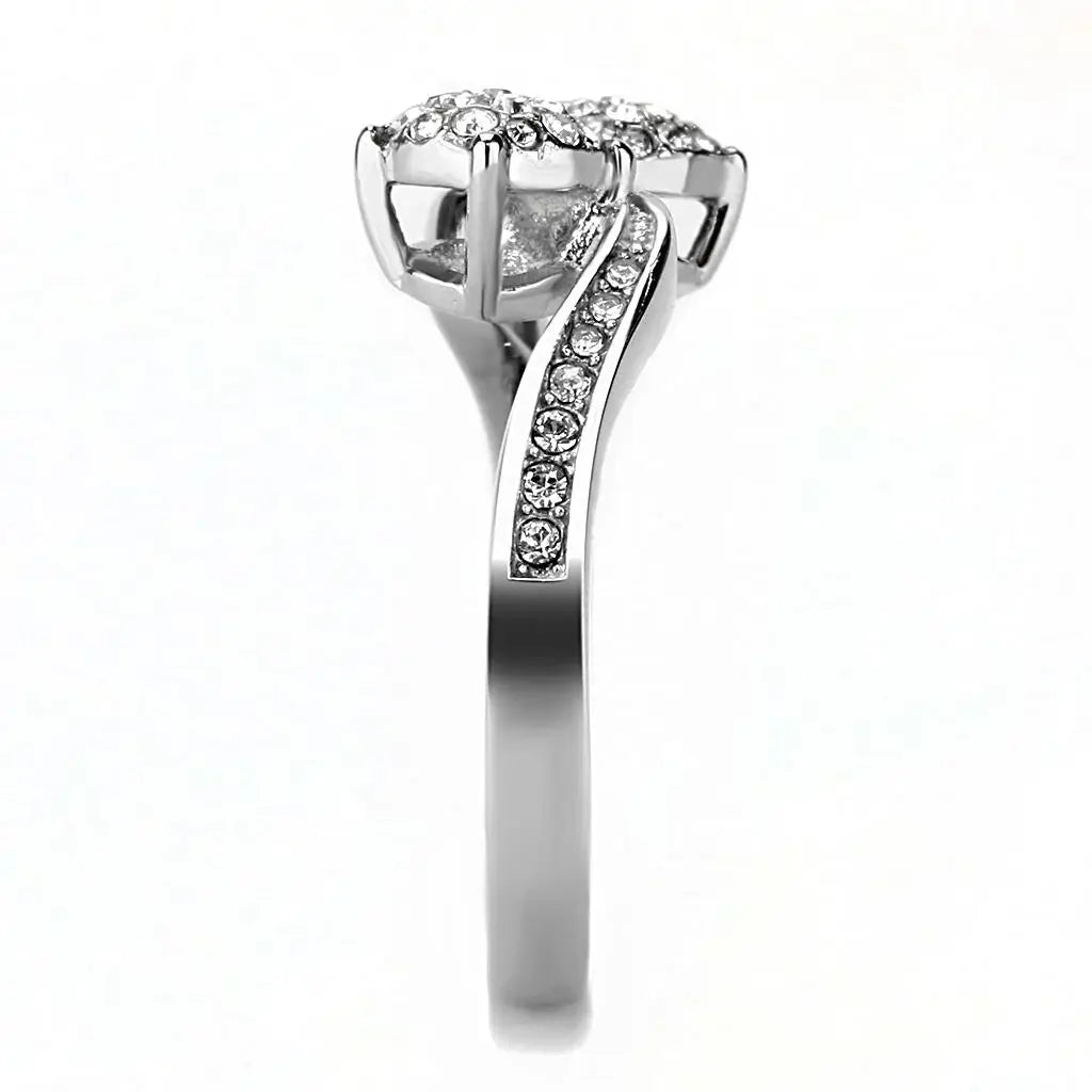 TK3255 - High polished (no plating) Stainless Steel Ring with Top Grade Crystal in Clear - Alamode - Flyclothing LLC