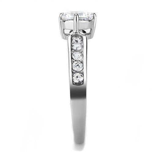TK3256 - High polished (no plating) Stainless Steel Ring with AAA Grade CZ in Clear - Alamode - Flyclothing LLC