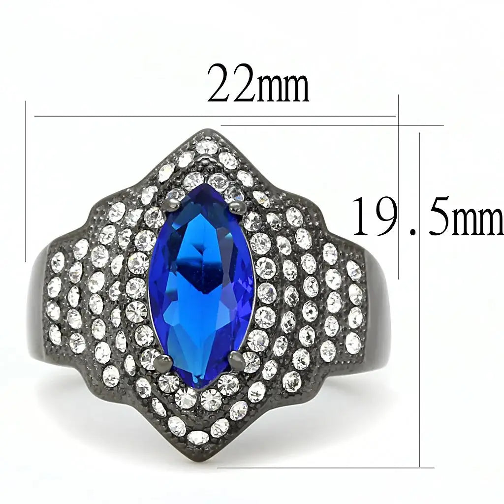 TK3258 - IP Light Black (IP Gun) Stainless Steel Ring with Synthetic Synthetic Glass in Sapphire - Alamode - Flyclothing LLC