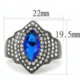 TK3258 - IP Light Black (IP Gun) Stainless Steel Ring with Synthetic Synthetic Glass in Sapphire - Alamode - Flyclothing LLC