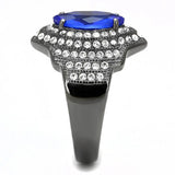 TK3258 - IP Light Black (IP Gun) Stainless Steel Ring with Synthetic Synthetic Glass in Sapphire - Alamode - Flyclothing LLC