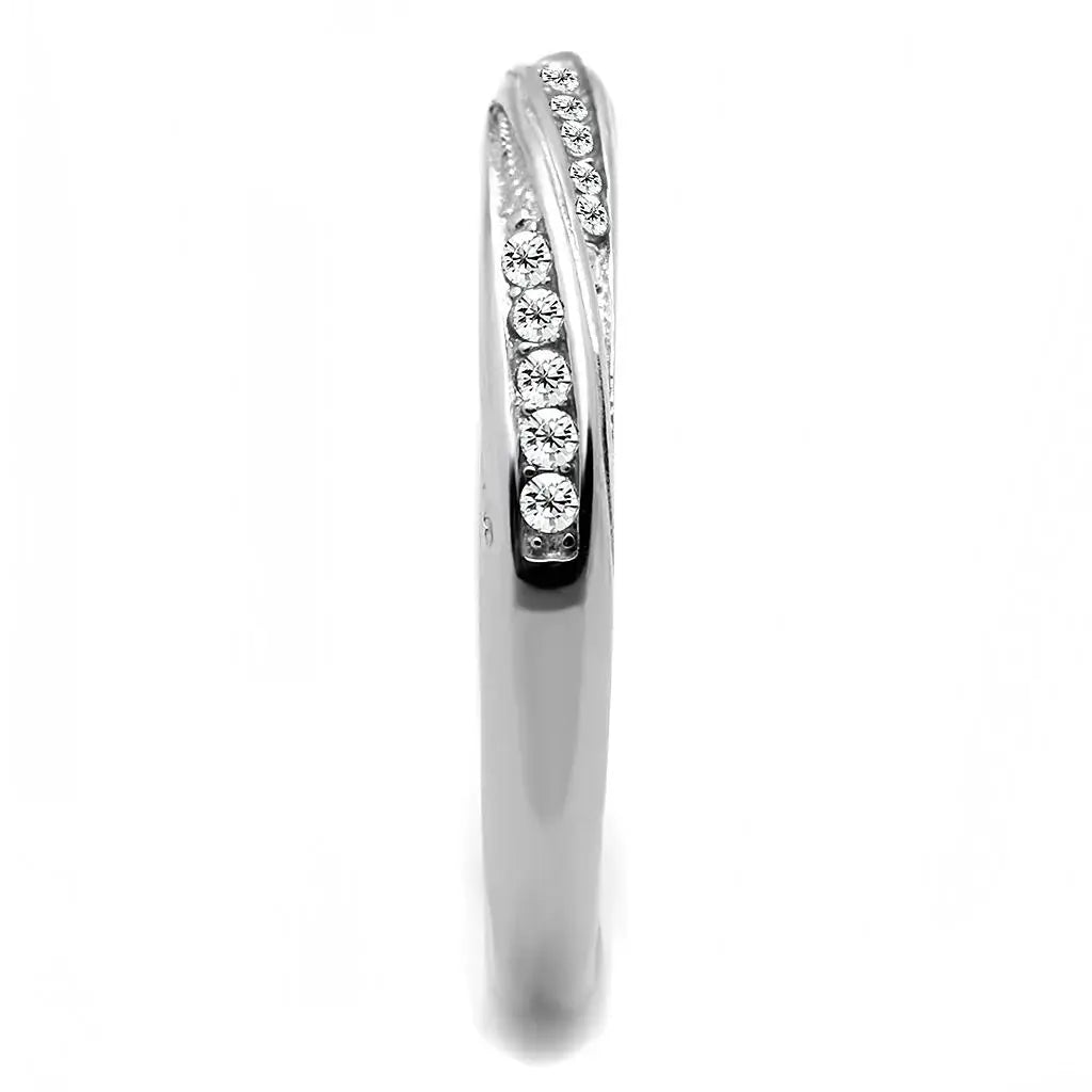 TK3259 - High polished (no plating) Stainless Steel Ring with AAA Grade CZ in Clear - Alamode - Flyclothing LLC