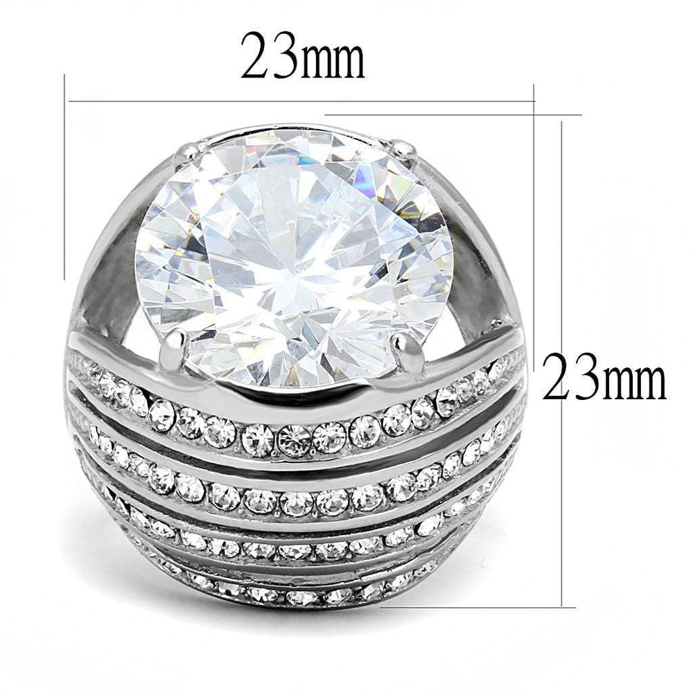 TK3263 - High polished (no plating) Stainless Steel Ring with AAA Grade CZ in Clear - Alamode - Flyclothing LLC