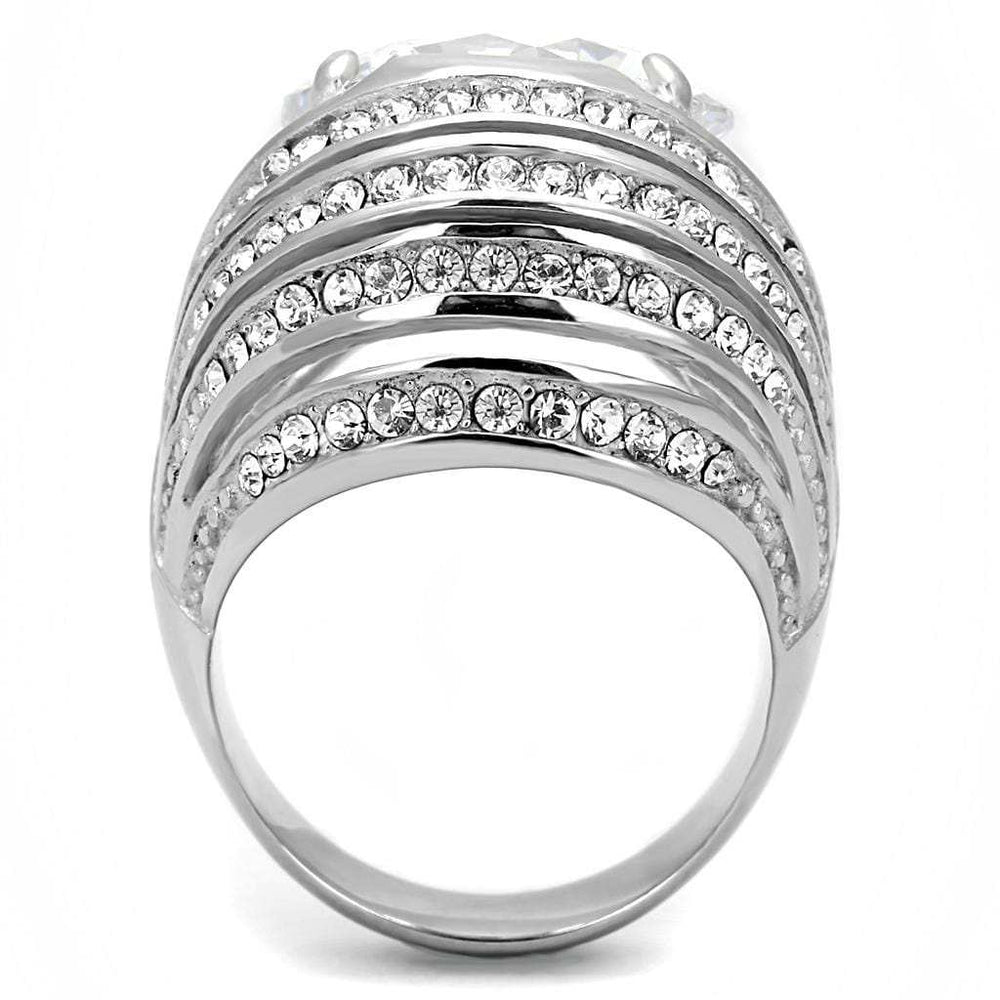 TK3263 - High polished (no plating) Stainless Steel Ring with AAA Grade CZ in Clear - Alamode - Flyclothing LLC
