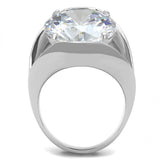 TK3263 - High polished (no plating) Stainless Steel Ring with AAA Grade CZ  in Clear - Alamode