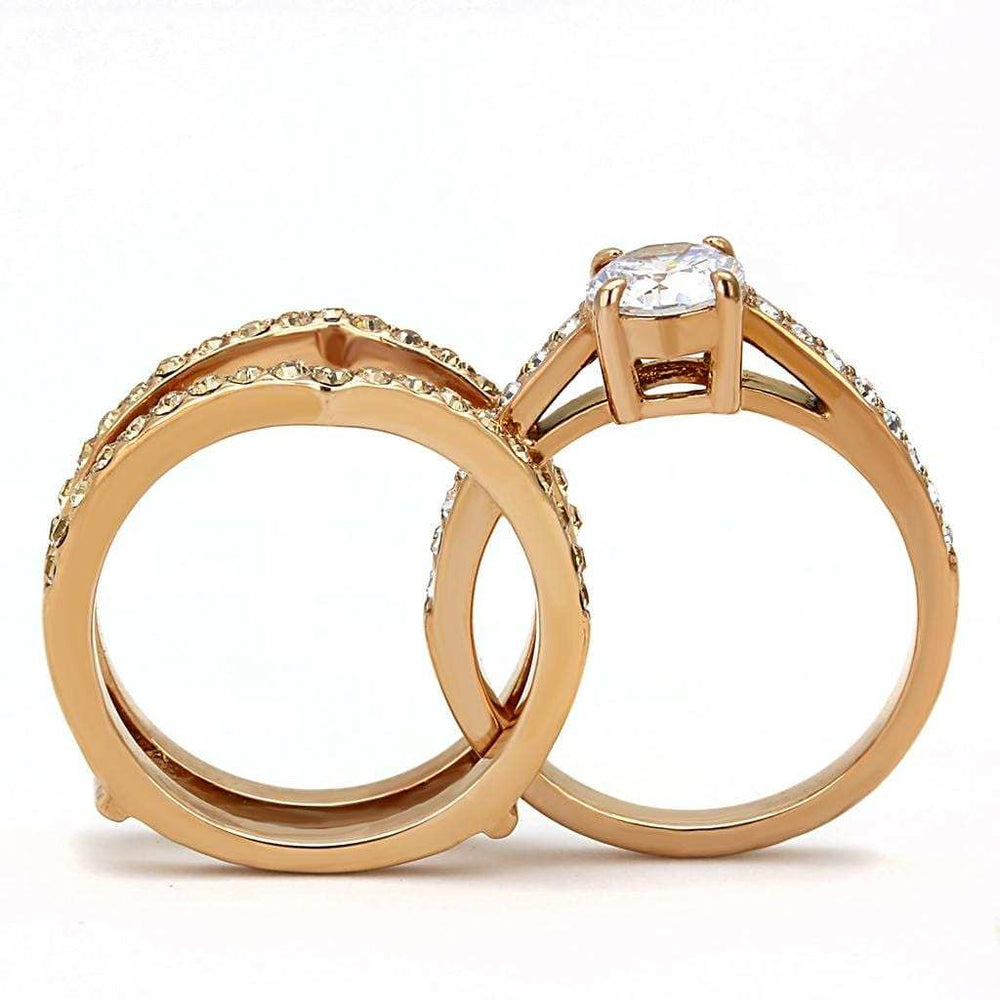 TK3264 - IP Rose Gold(Ion Plating) Stainless Steel Ring with AAA Grade CZ in Clear - Alamode - Flyclothing LLC