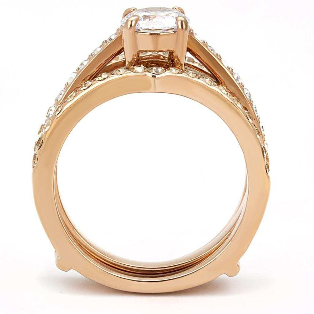 TK3264 - IP Rose Gold(Ion Plating) Stainless Steel Ring with AAA Grade CZ in Clear - Alamode - Flyclothing LLC
