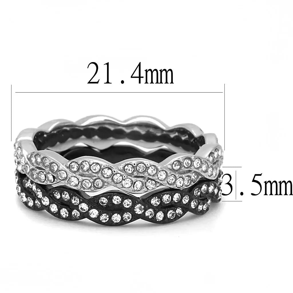 TK3265 - Two-Tone IP Black (Ion Plating) Stainless Steel Ring with Top Grade Crystal in Clear - Alamode - Flyclothing LLC