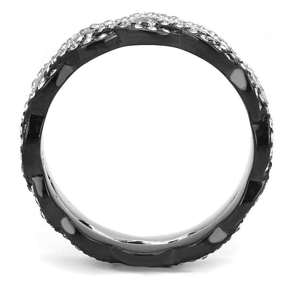 TK3265 - Two-Tone IP Black (Ion Plating) Stainless Steel Ring with Top Grade Crystal in Clear - Alamode - Flyclothing LLC