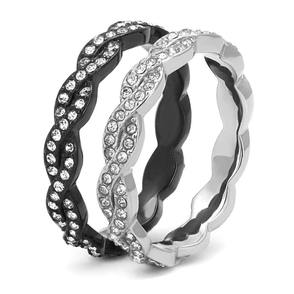 TK3265 - Two-Tone IP Black (Ion Plating) Stainless Steel Ring with Top Grade Crystal in Clear - Alamode - Flyclothing LLC