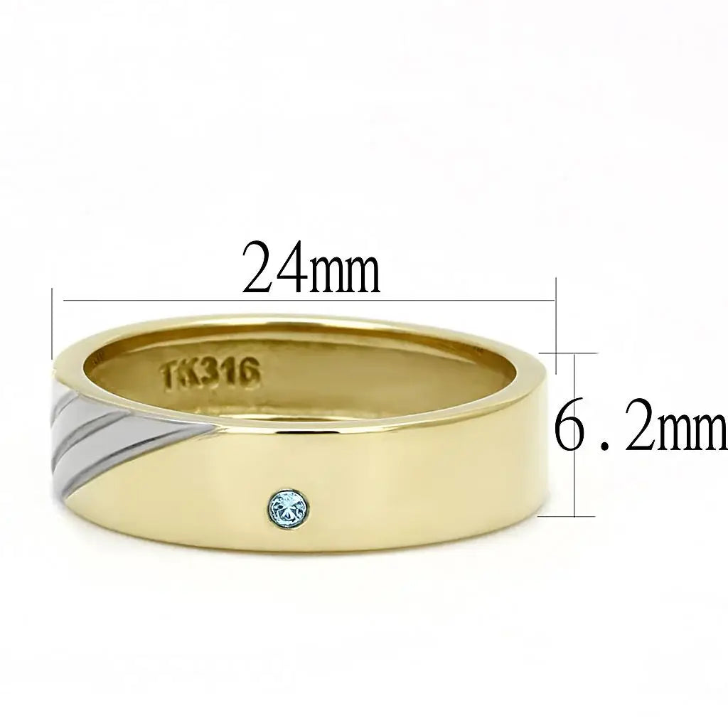TK3267 - Two-Tone IP Gold (Ion Plating) Stainless Steel Ring with Top Grade Crystal in Sea Blue - Alamode - Flyclothing LLC
