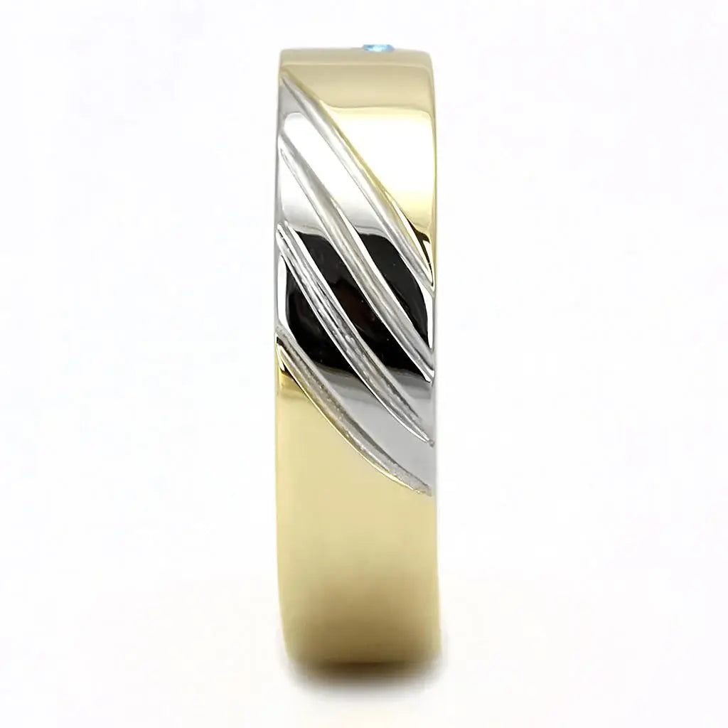 TK3267 - Two-Tone IP Gold (Ion Plating) Stainless Steel Ring with Top Grade Crystal in Sea Blue - Alamode - Flyclothing LLC