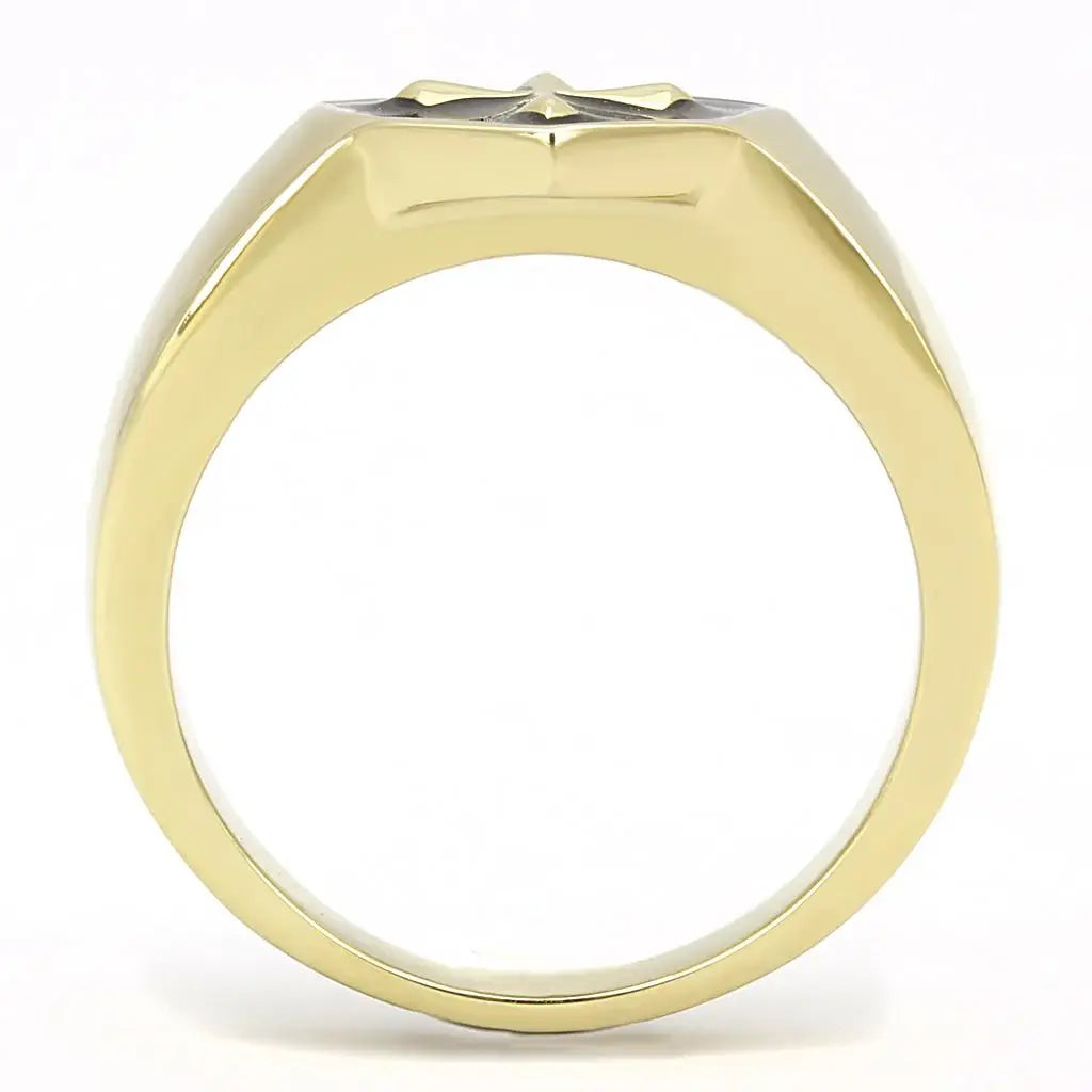 TK3268 - IP Gold(Ion Plating) Stainless Steel Ring with Epoxy in Jet - Alamode - Flyclothing LLC