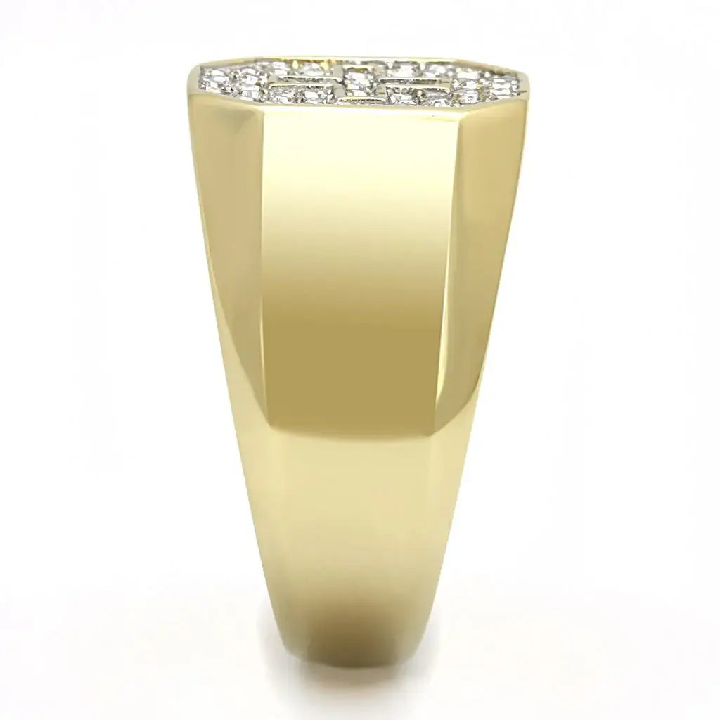 TK3270 - Two-Tone IP Gold (Ion Plating) Stainless Steel Ring with Top Grade Crystal in Clear - Alamode - Flyclothing LLC