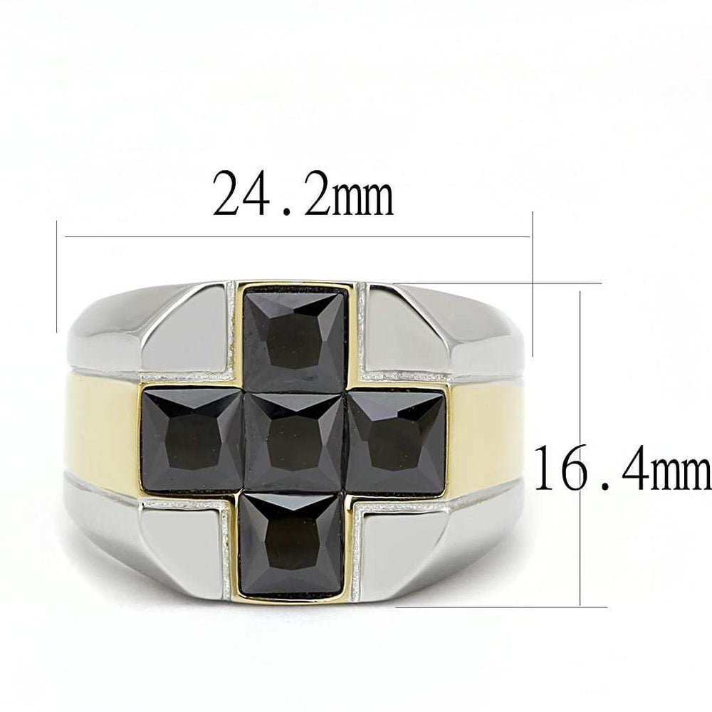 TK3271 - Two-Tone IP Gold (Ion Plating) Stainless Steel Ring with AAA Grade CZ in Black Diamond - Alamode - Flyclothing LLC