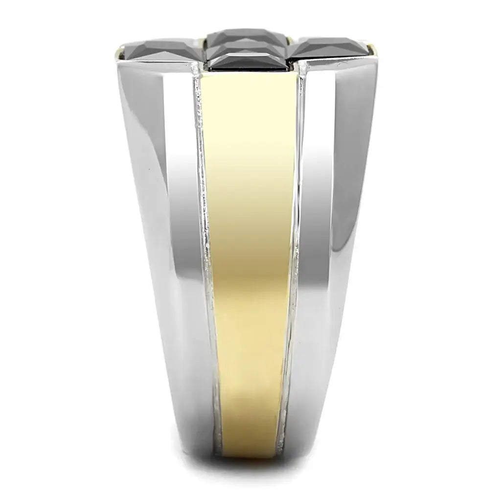 TK3271 - Two-Tone IP Gold (Ion Plating) Stainless Steel Ring with AAA Grade CZ in Black Diamond - Alamode - Flyclothing LLC