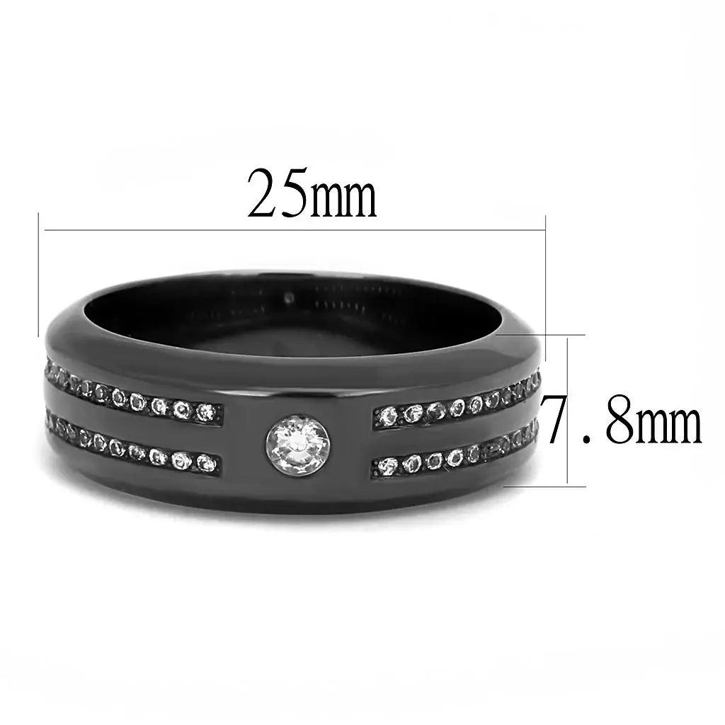 TK3275 - IP Light Black (IP Gun) Stainless Steel Ring with AAA Grade CZ in Clear - Alamode - Flyclothing LLC