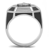 TK3282 - High polished (no plating) Stainless Steel Ring with Epoxy  in Jet
