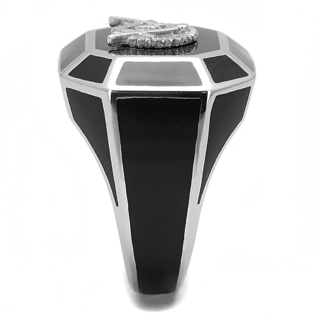 TK3282 - High polished (no plating) Stainless Steel Ring with Epoxy in Jet - Alamode - Flyclothing LLC
