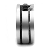 TK3284 - High polished (no plating) Stainless Steel Ring with Top Grade Crystal  in Jet - Alamode