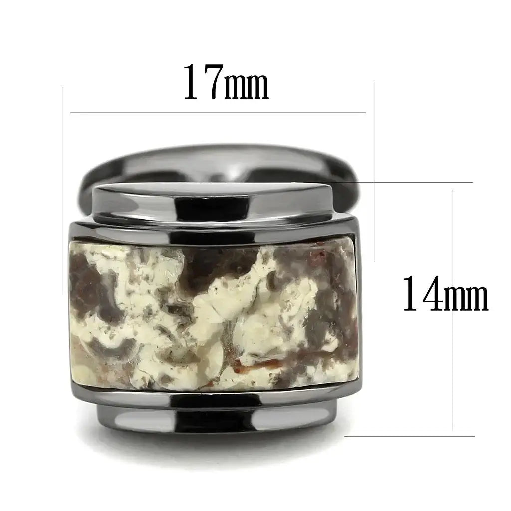 TK3290 - IP Light Black (IP Gun) Stainless Steel Cufflink with Semi-Precious Oligoclase in Animal pattern - Alamode - Flyclothing LLC