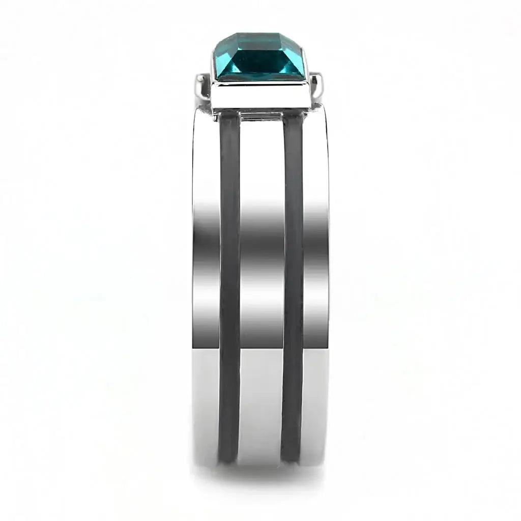 TK3291 - High polished (no plating) Stainless Steel Ring with Top Grade Crystal in Blue Zircon - Alamode - Flyclothing LLC