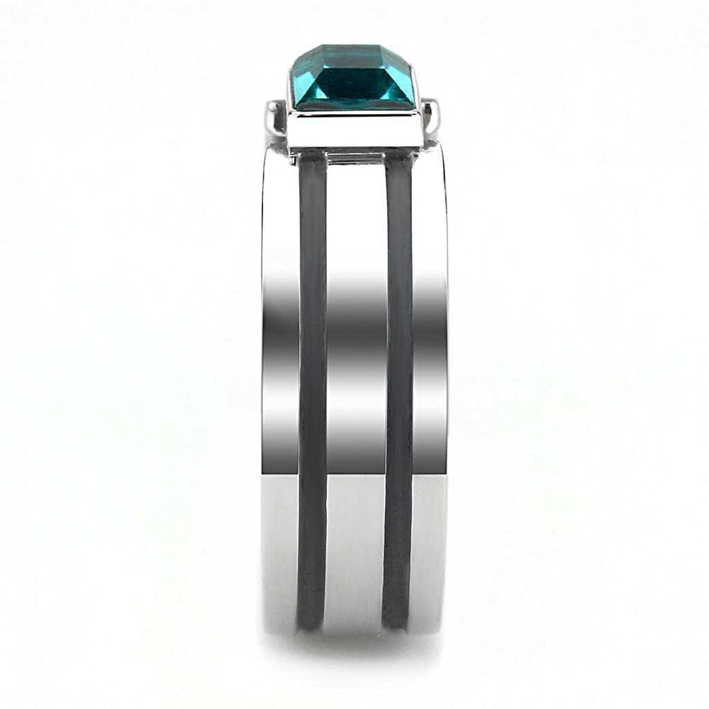 TK3291 - High polished (no plating) Stainless Steel Ring with Top Grade Crystal in Blue Zircon - Alamode - Flyclothing LLC