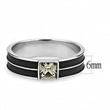 TK3292 - High polished (no plating) Stainless Steel Ring with Top Grade Crystal  in Black Diamond - Alamode