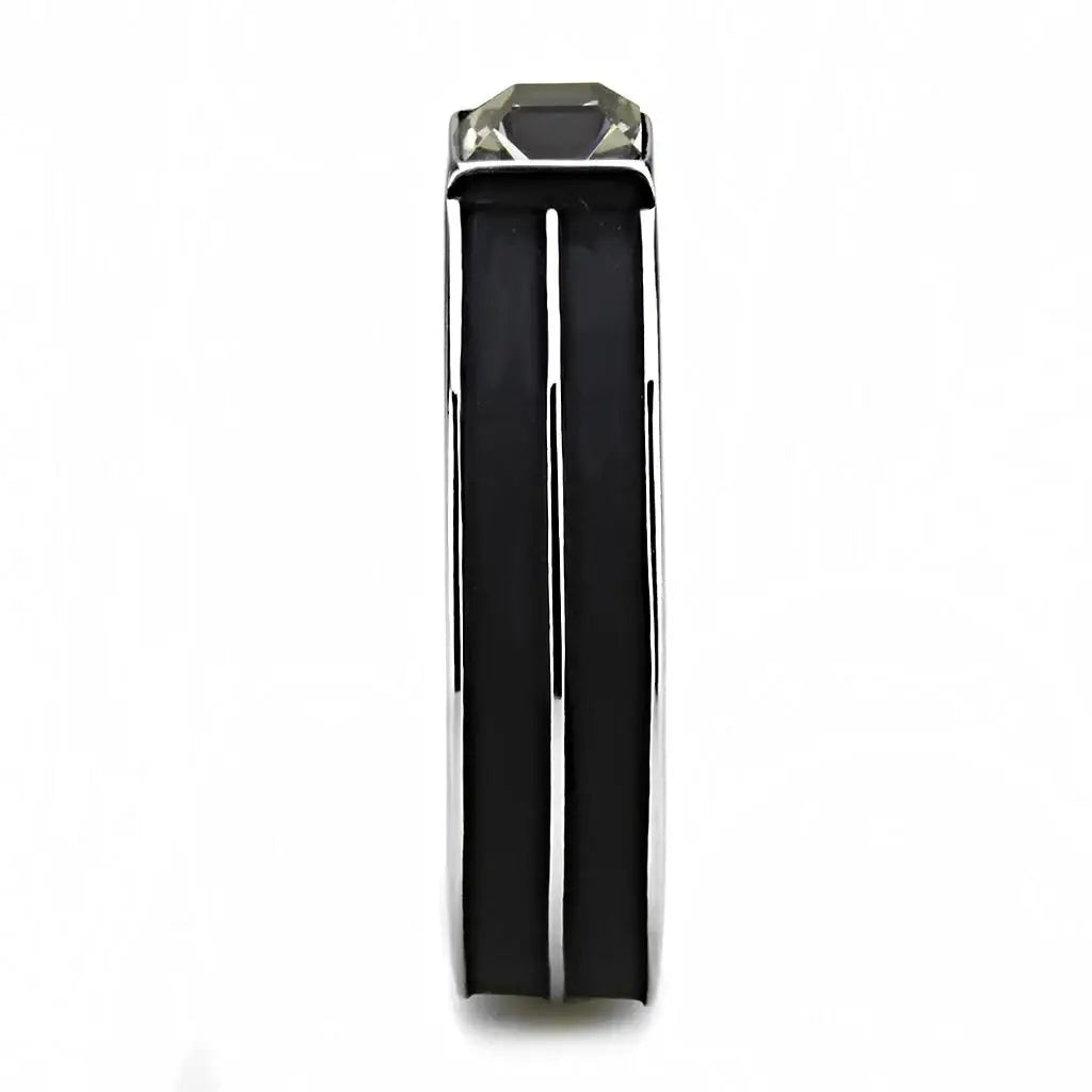 TK3292 - High polished (no plating) Stainless Steel Ring with Top Grade Crystal in Black Diamond - Alamode - Flyclothing LLC