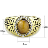 TK3293 - IP Gold(Ion Plating) Stainless Steel Ring with Synthetic Tiger Eye in Topaz - Alamode