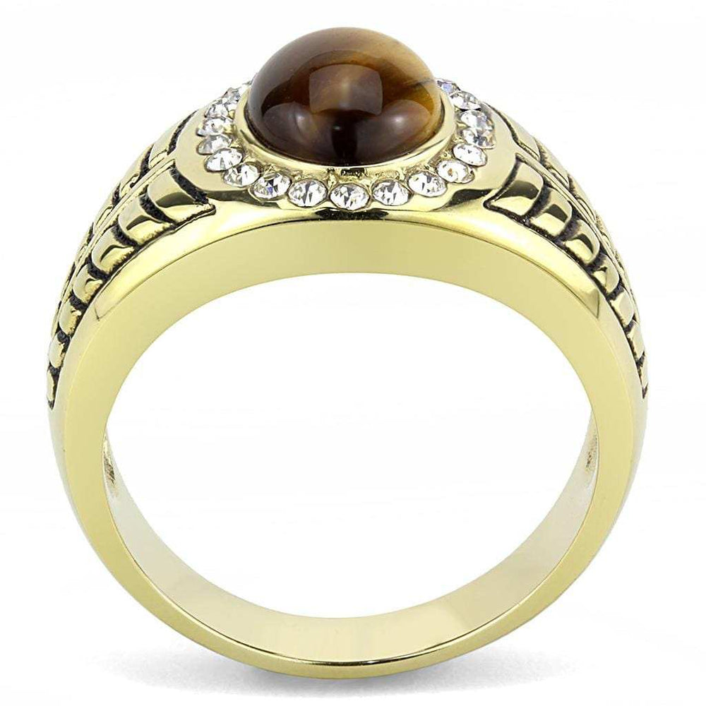 TK3293 - IP Gold(Ion Plating) Stainless Steel Ring with Synthetic Tiger Eye in Topaz - Alamode - Flyclothing LLC