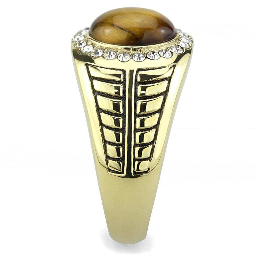 TK3293 - IP Gold(Ion Plating) Stainless Steel Ring with Synthetic Tiger Eye in Topaz - Alamode - Flyclothing LLC