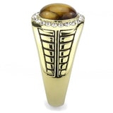 TK3293 - IP Gold(Ion Plating) Stainless Steel Ring with Synthetic Tiger Eye in Topaz - Alamode