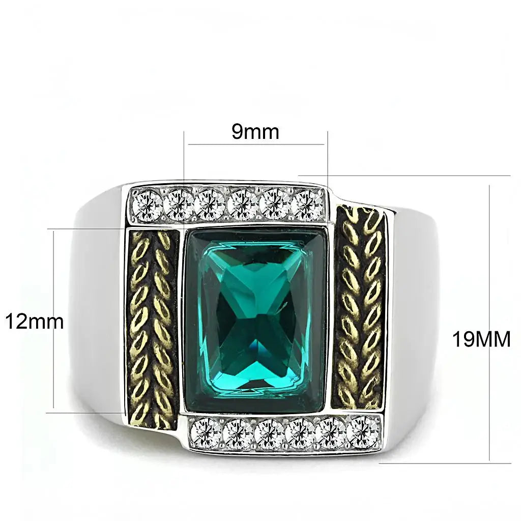 TK3295 - Two-Tone IP Gold (Ion Plating) Stainless Steel Ring with Synthetic Synthetic Glass in Blue Zircon - Alamode - Flyclothing LLC