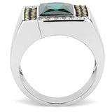 TK3295 - Two-Tone IP Gold (Ion Plating) Stainless Steel Ring with Synthetic Synthetic Glass in Blue Zircon - Alamode - Flyclothing LLC
