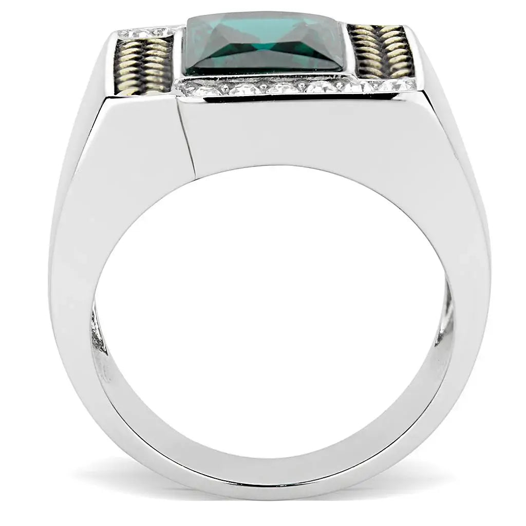 TK3295 - Two-Tone IP Gold (Ion Plating) Stainless Steel Ring with Synthetic Synthetic Glass in Blue Zircon - Alamode - Flyclothing LLC